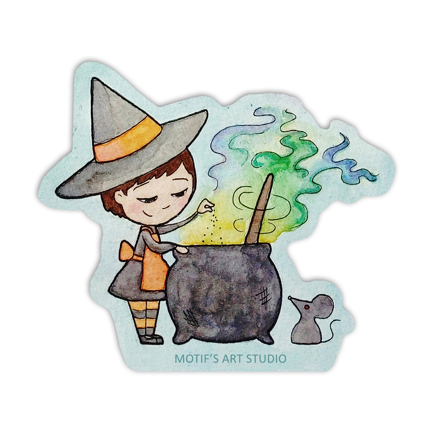 Witch with Cauldron Vinyl Sticker