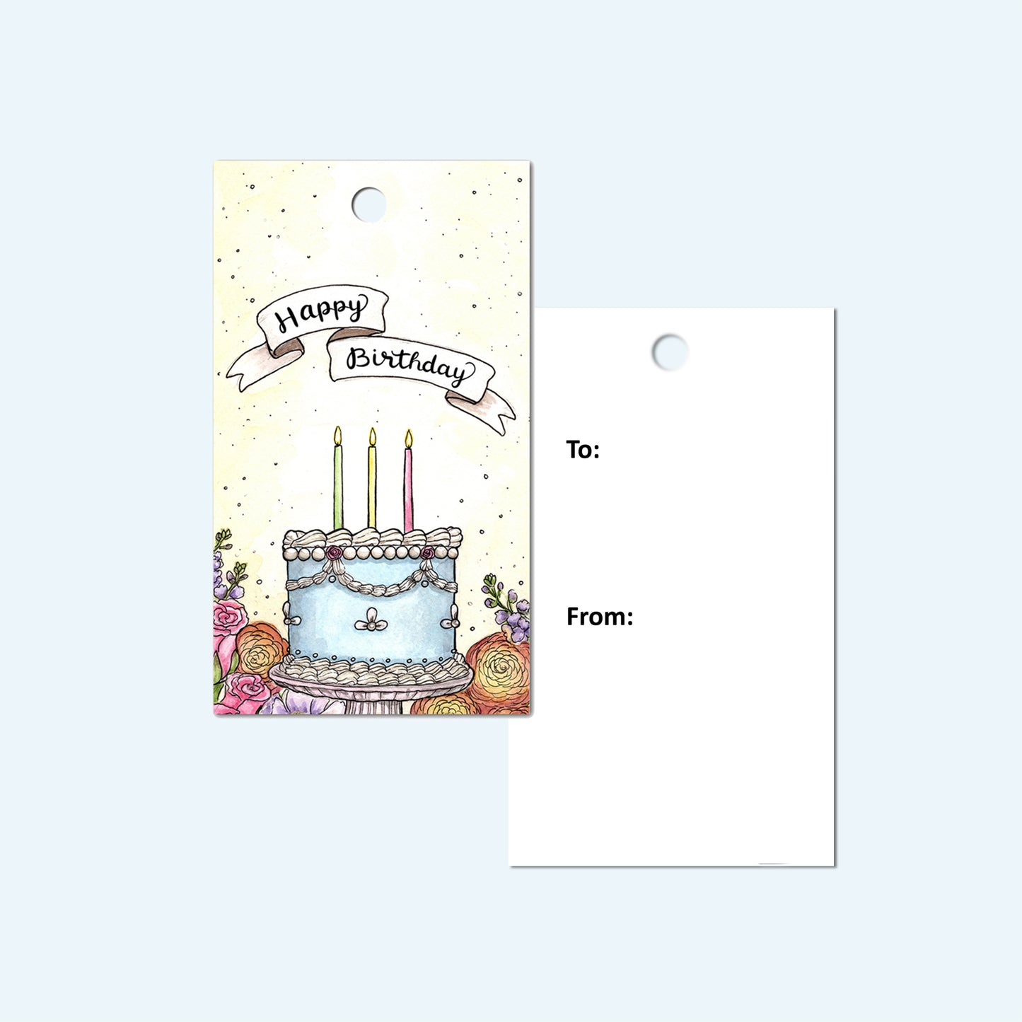 Floral Birthday Cake Gift Tag, Set of 4
