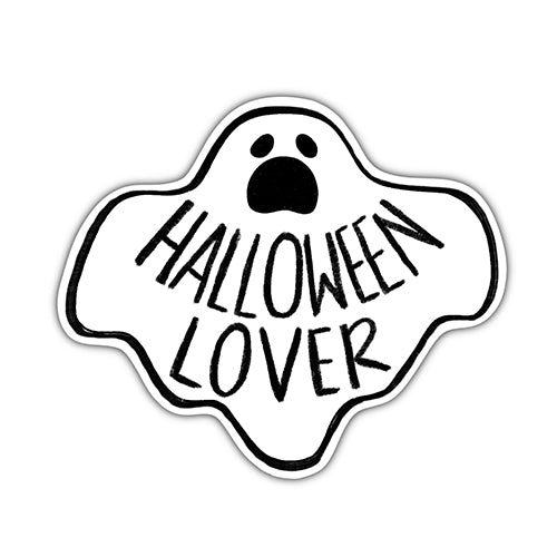 White ghost sticker with "Halloween Lover" text inside.