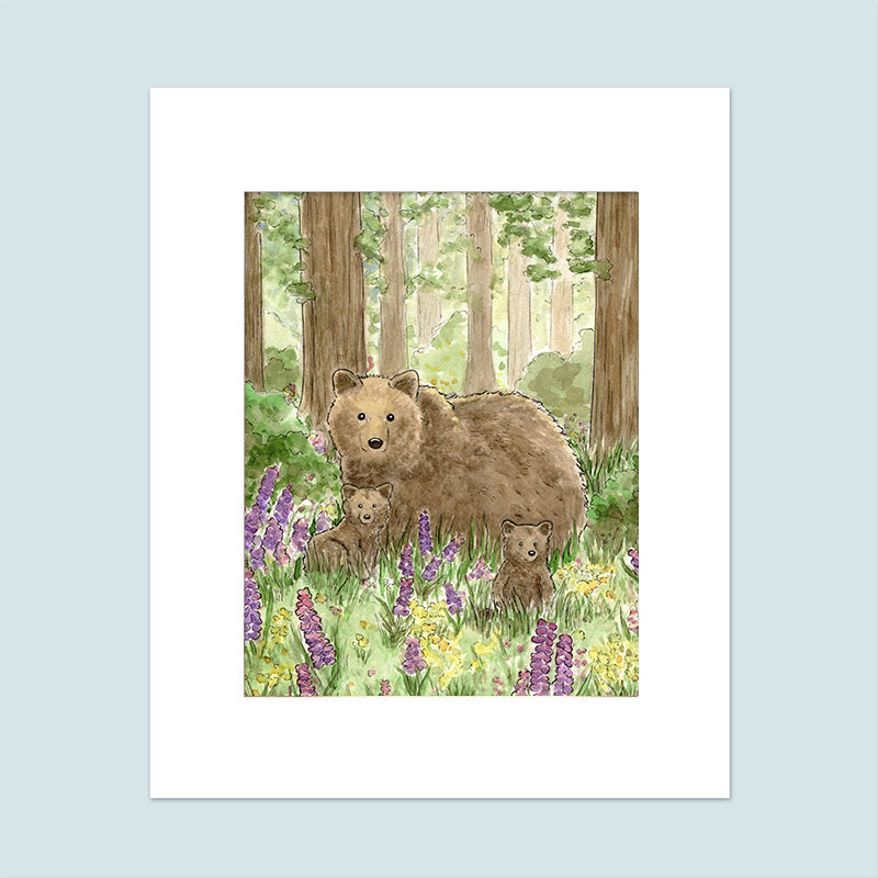 "Bears with Wildflowers" Watercolor Painting