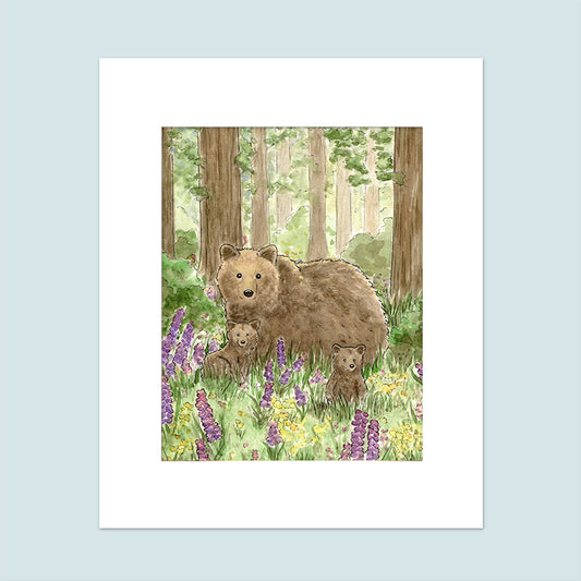 "Bears with Wildflowers" Watercolor Painting