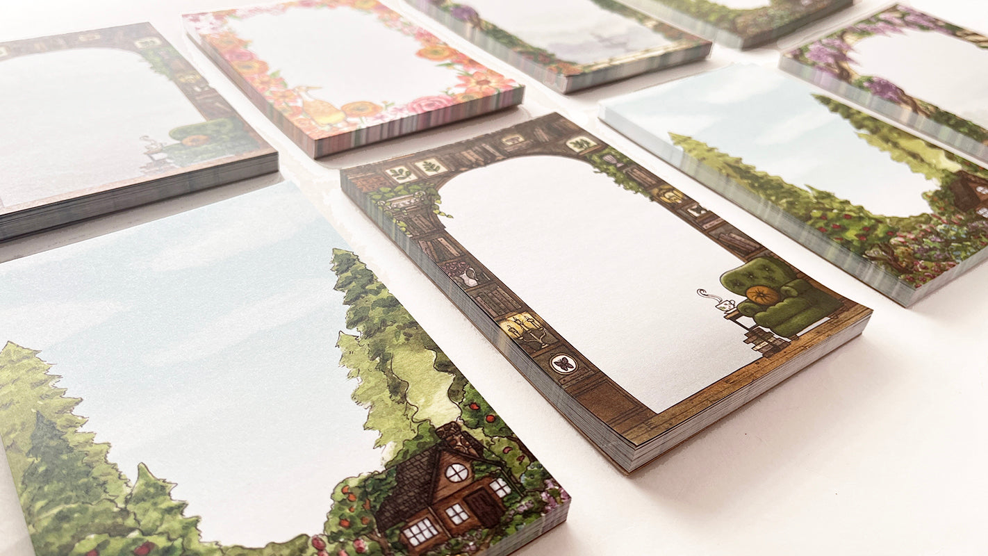 Side view of multiple notepads to see the 50 pages.