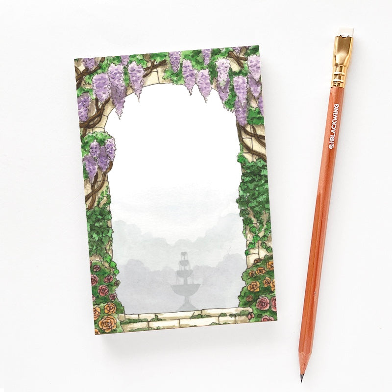 4x6 notepad with a pencil next to it.