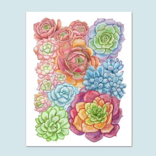 "Rainbow Succulents" Watercolor Painting