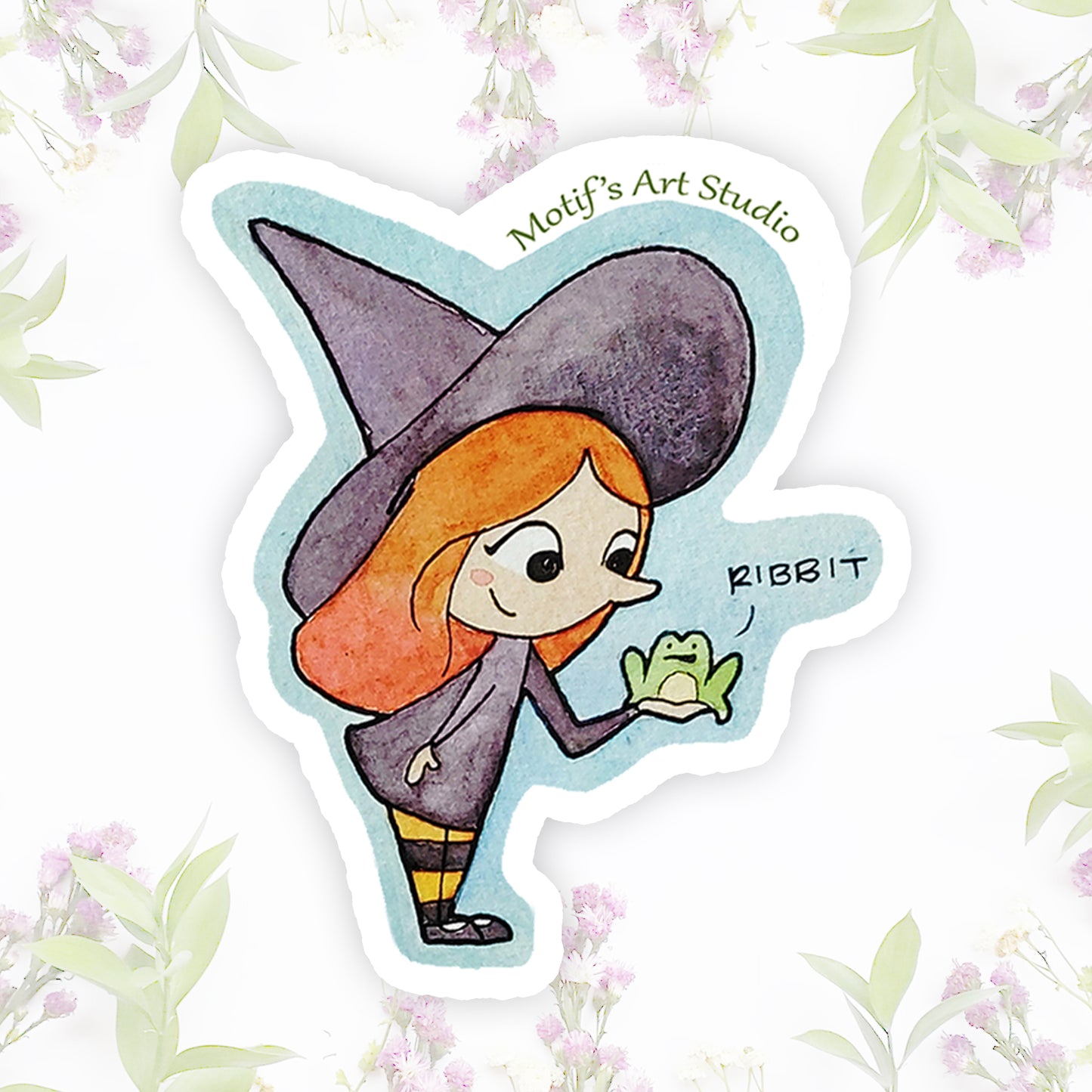 Witch with Frog Vinyl Sticker