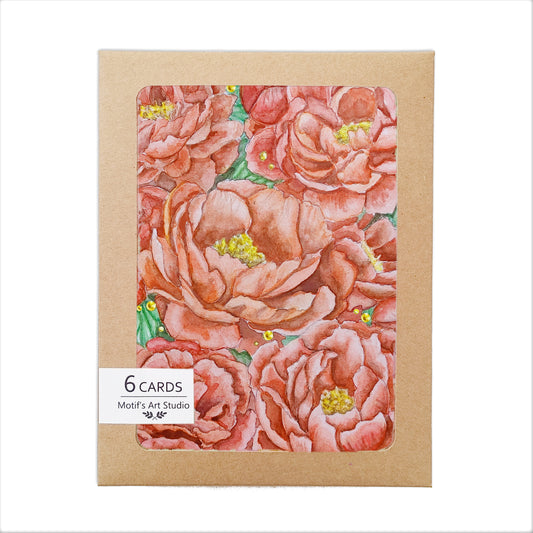 Ruby Peonies Cards, Set of 6