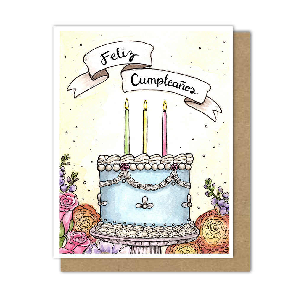 Fancy Spring Birthday Cake Greeting Card (English/Spanish)