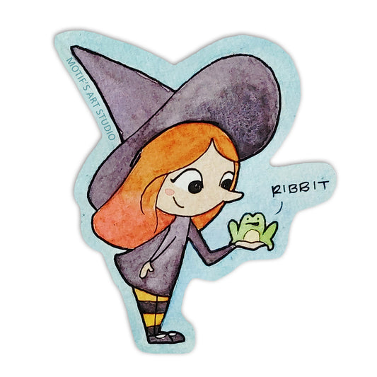Witch with Frog Vinyl Sticker