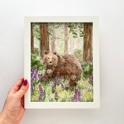 "Bears with Wildflowers" Framed 8"x10" Art Print