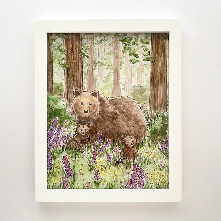 "Bears with Wildflowers" Framed 8"x10" Art Print