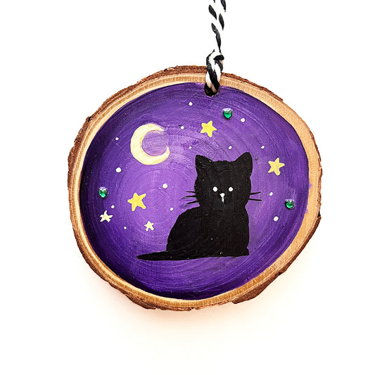 Black Cat with Moon Ornament