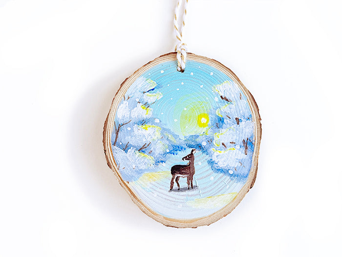 Deer in Snow at Sunrise Ornament