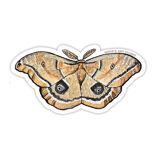 neutral yellow silk moth sticker with black and white patterns