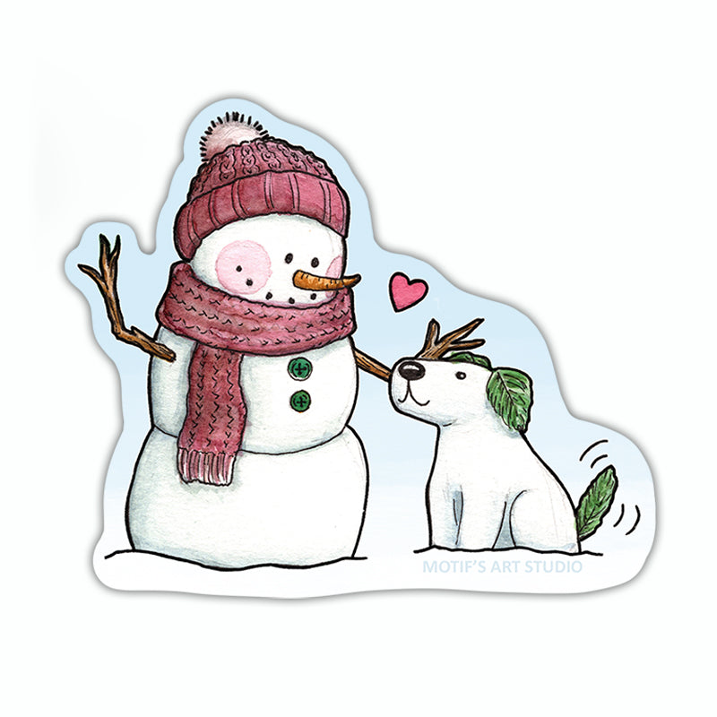 Snowman with Snow Dog Sticker