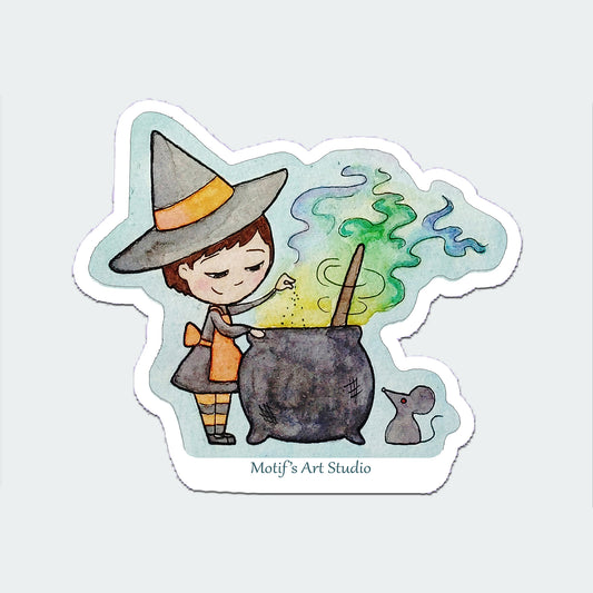 Witch with Cauldron Vinyl Sticker
