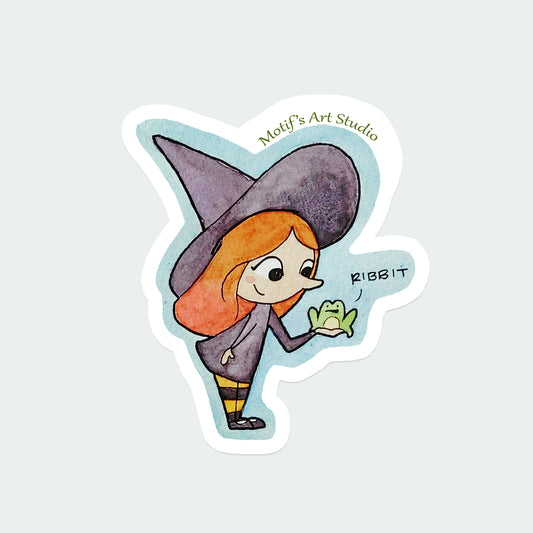 Witch with Frog Vinyl Sticker