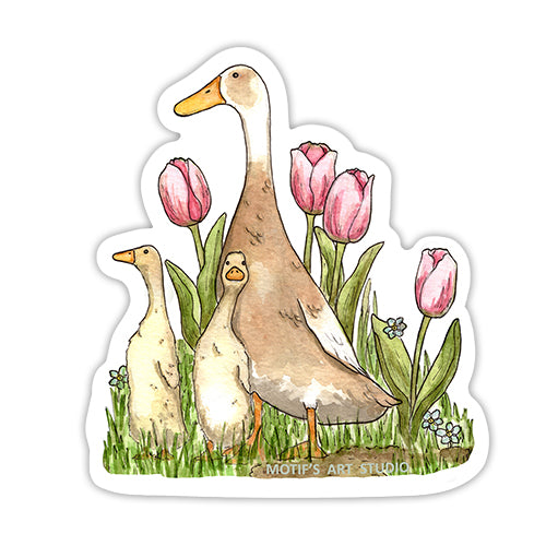 Duck Family with Tulips Sticker