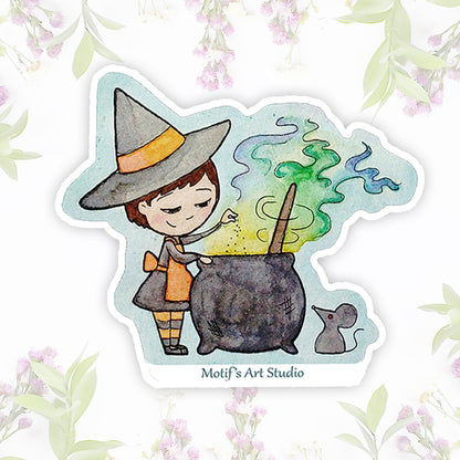 Witch with Cauldron Vinyl Sticker