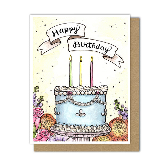 Fancy Spring Birthday Cake Greeting Card (English/Spanish)